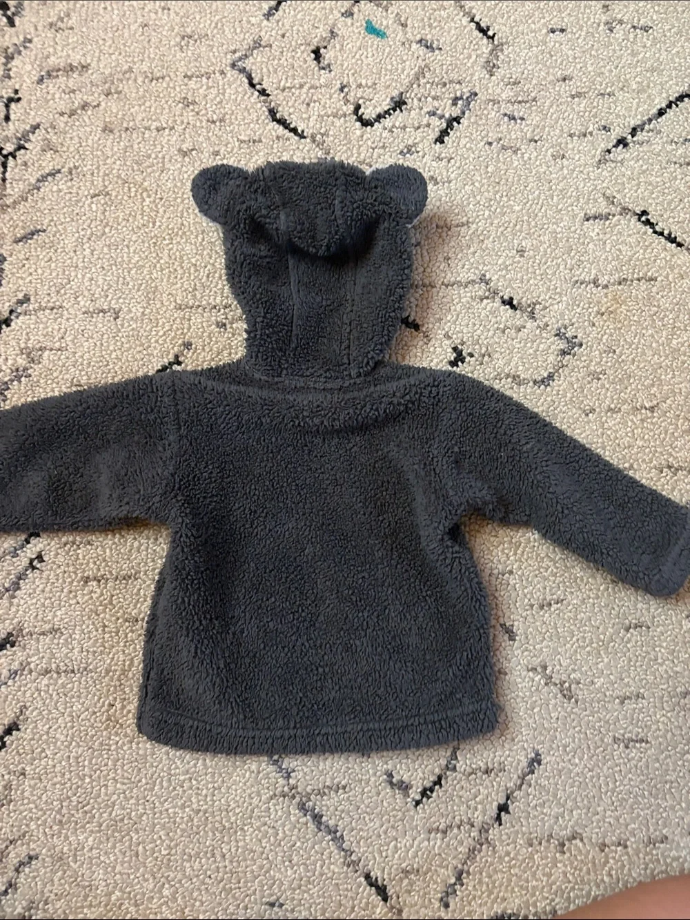Patagonia Kids Dark Charcoal and Light Gray Sherpa Hoodie with Ears 6-12
